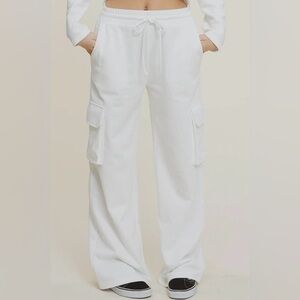 White Wide Leg Cargo Sweatpants